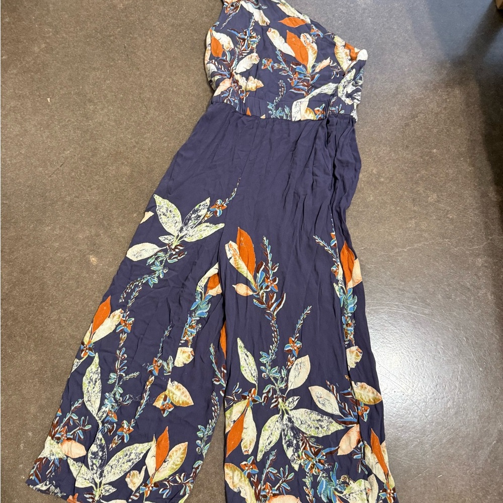 Free People One-Shoulder Floral Jumpsuit - Navy and Orange - Picture 5 of 7